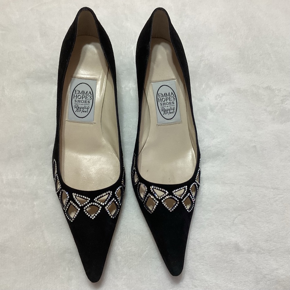 Emma Hope Cut-Out Design Rhinestone Kitten Heel Black US 8 (EU 38) Made in Italy